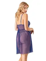 Transparan Kısa Tül Gecelik Ahu Primoda 4240 Mavi detay görünüm