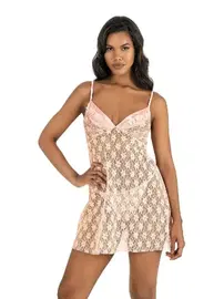 Ahu Lingerie Transparan Somon Kısa Tül Gecelik Ahu Primoda 4220