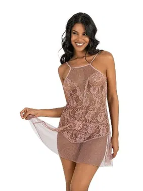 Ahu Lingerie Transparan Vizon Kısa Tül Gecelik Ahu Primoda 4227