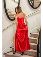 Dantelli Uzun Yırtmaçlı Saten Gecelik String Trendless Takım Gallipoli 31512 Kırmızı görsel 4