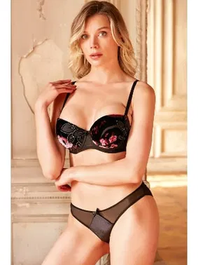 Anıl Tül Balenli Destekli Dolgulu Çiçek Baskılı Sütyen ve Slip Takım Anıl 4240