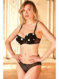 Anıl Tül Balenli Destekli Dolgulu Puantiye Baskılı Sütyen ve Slip Takım Anıl 4241