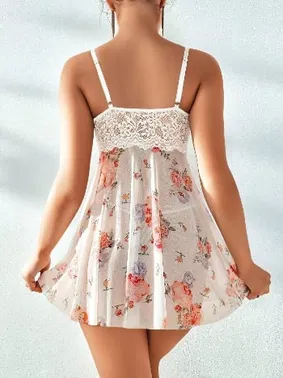 Pink Night Tül Dantelli Çiçekli Beyaz Erotik Gecelik Pink Night 3716 - Alternatif Görünüm