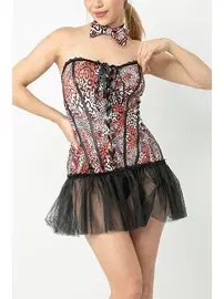 Phevos Tül Detay Korse Leopar Kadın Kostüm Phevos 012-000139