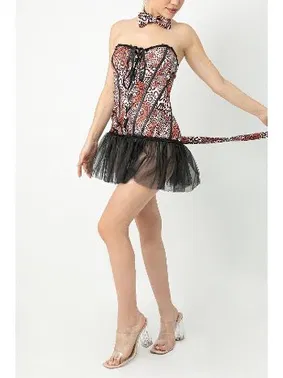 Phevos Tül Detay Korse Leopar Kadın Kostüm Phevos 012-000139 - Alternatif Görünüm