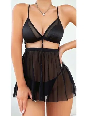 Lily Bianca Tül Fırfır Etekli Transparan Seksi Gecelik Lily Bianca LB-144