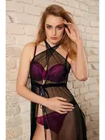 Balenli Destekli Dolgulu Askıları Çıkabilen Sütyen Tül Gecelik Fantazi 3'lü Takım Anıl 5717 Vişne farklı açı