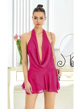 Pink Night Tül Kadın Askılı Mini Elbise Fuşya Pink Night 3442