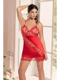 İzabel Tül Kırmızı Saten Kadın Gecelik İzabel 11009
