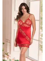 Tül Kırmızı Saten Kadın Gecelik İzabel 11009 Kırmızı detay görünüm