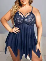 Tül Lacivert Bralet Büyük Beden Fantezi Gecelik Pink Night 6677 Lacivert