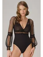 Tüllü Dantelli Uzun Kollu Body Anıl 5780 Siyah