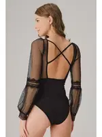 Tüllü Dantelli Uzun Kollu Body Anıl 5780 Siyah detay görünüm