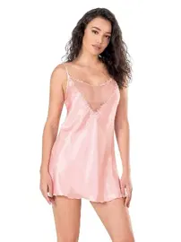 Ahu Lingerie Tüllü Somon Kısa Saten Gecelik Ahu Primoda 8111