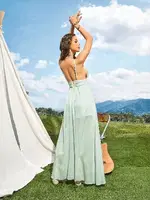 Turkuaz Göğüs Dekolteli Uzun Kadın Seksi Elbise Pink Night 5581 Turkuaz detay görünüm