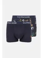 U.s. Polo Assn Erkek 2li Düz Lacivert ve Baskılı Boxer 80476 Lacivert