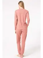 Cotton Uzun Kol Bisiklet Yaka Çizgili Kışlık Örme Normal Bel Pijama Takımı Anıl 9859 Gül Kurusu detay görünüm