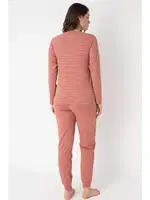 Cotton Uzun Kol Bisiklet Yaka Çizgili Kışlık Örme Normal Bel Pijama Takımı Anıl 9859 Gül Kurusu farklı açı