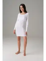 Uzun Kol Bisiklet Yaka Elbise Jüpon Doreanse 11003 Beyaz