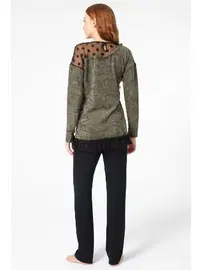 Anıl Uzun Kollu Bisiklet Yaka Elastan Kışlık Örme Transparan Tül Detaylı Pijama Takımı Anıl 9084