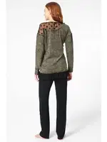 Uzun Kollu Bisiklet Yaka Elastan Kışlık Örme Transparan Tül Detaylı Pijama Takımı Anıl 9084 Haki