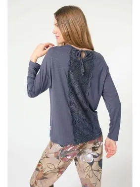 Anıl Uzun Kol Bisiklet Yaka Kışlık Örme Normal Bel Dantel Detaylı Pijama Takımı Anıl 9836