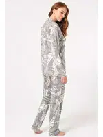 Düğmeli Uzun Kol V Yaka Viskon Çiçek Desenli Pijama Takımı Anıl 9842 Gri