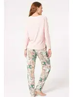 Viskon Uzun Kol V Yaka Çiçek Desenli Pijama Takımı Anıl 9854 Pembe detay görünüm