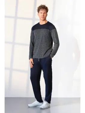 Doreanse Uzun Kollu Cepli Gri Lacivert Erkek Pijama Takımı Doreanse 25K4532