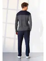 Uzun Kollu Cepli Gri Lacivert Erkek Pijama Takımı Doreanse 25K4532 detay görünüm