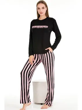Lady Uzun Kollu Desenli Viskon Pijama Takımı Lady 11648