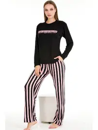 Lady Uzun Kollu Desenli Viskon Pijama Takımı Lady 11648