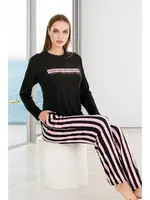 Uzun Kollu Desenli Viskon Pijama Takımı Lady 11648 Siyah detay görünüm