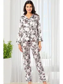 XSES Uzun Kollu Düğmeli Gömlek Yaka Saten Empirme Pijama Çeyiz Seti XSES 2000