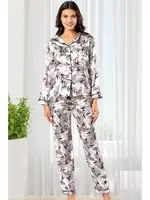 Uzun Kollu Düğmeli Gömlek Yaka Saten Empirme Pijama Çeyiz Seti XSES 2000 Gri