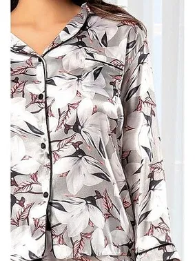 XSES Uzun Kollu Düğmeli Gömlek Yaka Saten Empirme Pijama Çeyiz Seti XSES 2000 - Alternatif Görünüm