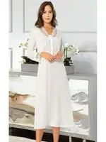 Uzun Kollu Düğmeli Lohusa Gecelik Ekru XSES 2500 Ekru