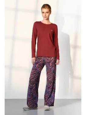 Doreanse Uzun Kollu Kırmızı Desenli Kadın Pijama Takımı Doreanse 25K4035