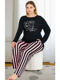 Lady Uzun Kollu Lacivert Büyük Beden Viskon Pijama Takımı Lady 11382 Lady 11382