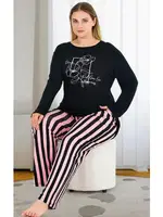 Uzun Kollu Lacivert Büyük Beden Viskon Pijama Takımı Lady 11382 Lady 11382 Lacivert