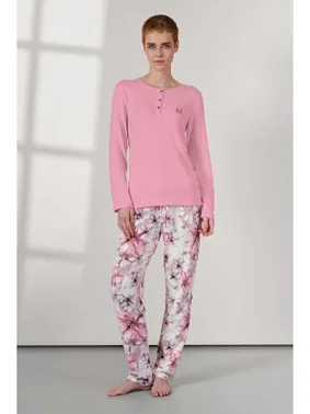 Doreanse Uzun Kollu Pembe Çiçek Desenli Kadın Pijama Takımı Doreanse 25K4032