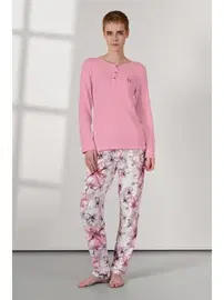 Doreanse Uzun Kollu Pembe Çiçek Desenli Kadın Pijama Takımı Doreanse 25K4032