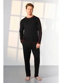 Doreanse Uzun Kollu Siyah Kırmızı Erkek T-Shirt Pijama Takımı Doreanse 25K4540