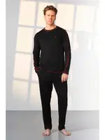Uzun Kollu Siyah Kırmızı Erkek T-Shirt Pijama Takımı Doreanse 25K4540 Siyah