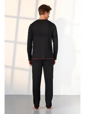 Doreanse Uzun Kollu Siyah Kırmızı Erkek T-Shirt Pijama Takımı Doreanse 25K4540 - Alternatif Görünüm