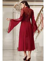 Uzun Sabahlıklı Mini Gecelik 2li Çeyizlik Saten Set İmaj 4201 Bordo detay görünüm