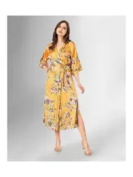 Ahu Lingerie Uzun Sarı Çiçek Desenli Sabahlık Ahu Loriva 1875