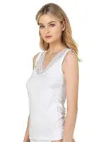 V Yaka Dantel Detaylı Kadın Süprem Pamuklu Esnek Kalın Askılı Atlet Özkan 26957  Beyaz görsel 8