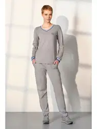 Doreanse V Yaka Kadın Gri Cepli Pijama Takımı Doreanse 25K4044