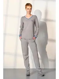 Doreanse V Yaka Kadın Gri Cepli Pijama Takımı Doreanse 25K4044